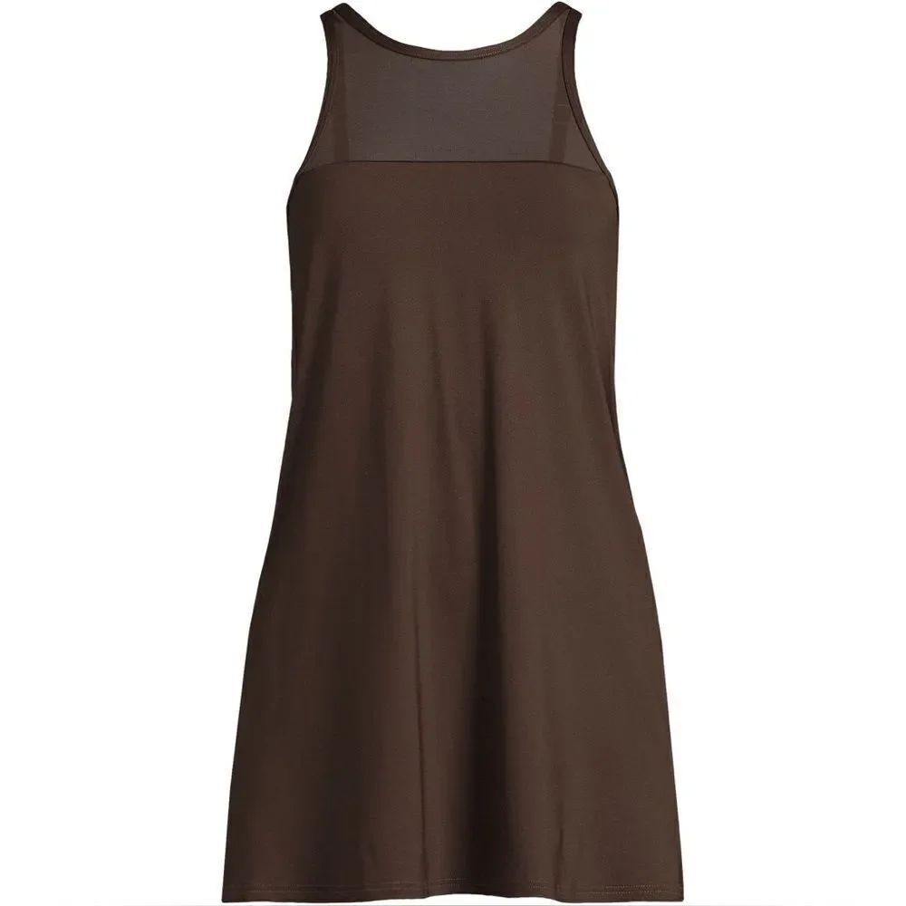 Land's End plus power mesh one piece swimsuit dress adjustable rich coffee 20W